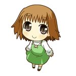  brown_eyes brown_hair chibi dress eyebrows jewelry minami_(colorful_palette) necklace original satomi_airi simple_background solo sweater thick_eyebrows turtleneck 