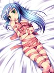  blue_hair blush green_eyes kachiwarigoori long_hair naked_ribbon nude original ribbon solo 