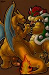  balls biceps bowser butt charizard chubby claws couple dinosaur dragon dredd fangs fire gay hair hand_holding hindpaw horn interspecies koopa looking_at_viewer looking_back male mario_bros muscles nintendo nude open_mouth paws penis plain_background pok&#233;mon pok&eacute;mon reptile scalie simple_background smile spikes teeth tongue tongue_out turtle uncut video_games wings 