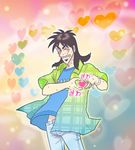  &gt;_&lt; black_hair closed_eyes heart heart_hands itou_kaiji k-on! kaiji male_focus moe_moe_kyun! notty00 parody scar solo sweat 