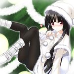  black_hair black_legwear blush boots christmas doll_joints heart long_hair original panties panties_under_pantyhose pantyhose pink_eyes santa_costume silve solo underwear white_santa_costume 