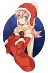  aqua_eyes banned_artist christmas hat original santa_costume scarf smile solo star_(sky) yuu_(warm_water) 