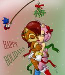  animal_ears anthro breasts chipmunk christmas eyes_closed female hair hedgehog holidays kissing lesbian male mammal nude pink_hair red_hair ribbons rodent sally_acorn sega sonic_(series) sonic_the_hedgehog tail the_other_half 
