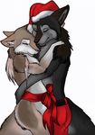  bow canine chubby couple cuddle gift hat hug kii-kitsune male nude red ribbons santa_hat snuggle topless wolf 