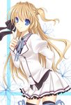  black_legwear blonde_hair blue_eyes hair_intakes hair_ribbon long_hair mashiroiro_symphony ribbon ririi_(ai-my_talikng) school_uniform sena_airi smile solo thighhighs two_side_up very_long_hair 