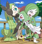  blue_eyes blush closed_eyes color_connection double_penetration freckles futanari gardevoir gen_3_pokemon gen_5_pokemon green_eyes heart highres kirlia knife looking_down lying meloetta multiple_penises no_humans on_back open_mouth outdoors panties panties_around_ankles panty_pull penis pokemon pokemon_(creature) pokemon_(game) ralts red_eyes sex smile snivy standing testicles tongue tongue_out tricksta underwear vaginal 