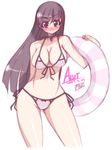  akatsuki_alut bikini black_hair blush breasts choker innertube jewelry large_breasts long_hair mel/a original pendant red_eyes side-tie_bikini solo striped striped_bikini swimsuit vertical-striped_bikini vertical_stripes 