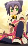  animal_ears blue_hair cat_ears green_eyes highres kyouran_kazoku_nikki midarezaki_kyouka screencap solo stitched tail third-party_edit 