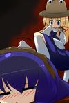  hat moriya_suwako multiple_girls oka_(bananashoe) purple_hair tears touhou yasaka_kanako 