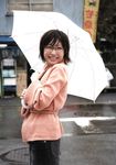 cardigan denim_skirt glasses highres ono_mayumi photo sweater umbrella 