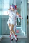  al_azif cosplay cuffs demonbane dress footwear frills hair_ribbon hair_ribbons highres kipi-san photo purple_hair ribbon ribbons ruffles socks 