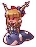  &gt;_&lt; arms_up blush bow chain chibi closed_eyes fang hair_bow horns ibuki_suika long_hair open_mouth solo tonbery touhou twintails very_long_hair 