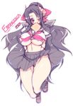  akatsuki_francesca black_hair blush breasts curvy demon_girl food food_in_mouth horns huge_breasts long_hair mature mel/a midriff mouth_hold navel one_eye_closed original pointy_ears red_eyes school_uniform solo succubus toast toast_in_mouth underboob wide_hips 