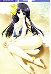  akira_(usausa) barefoot bikini blue_hair breasts cleavage copyright_request covered_nipples error flower hair_flower hair_ornament highres large_breasts lying polka_dot polka_dot_bikini purple_eyes solo sparkle swimsuit 