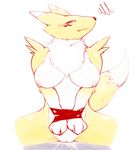  bdsm blue_eyes blush bondage bound breasts chest_tuft digimon facial_markings female fur looking_at_viewer markings nipples pussy renamon spread_legs spreading tuft white_fur yellow_fur 