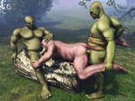  anal anal_penetration balls biceps big_penis chubby corwyn cum facial_piercing fellatio forced forest gay green_skin group group_sex human_feet humanoid male muscles not_furry oral oral_sex orc pecs penetration penis scar sex threesome tree 