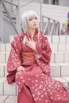  braid cosplay highres japanese_clothes kimono nobara photo ren_(model) silver_hair twin_braids 