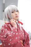  braid cosplay highres japanese_clothes kimono nobara photo ren_(model) silver_hair twin_braids 