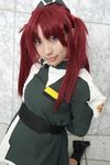  closed_mouth cosplay gundam gundam_seed gundam_seed_destiny lips long_sleeves looking_at_viewer meyrin_hawke military military_uniform red_hair smile solo twintails uniform 