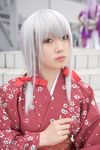  braid cosplay highres japanese_clothes kimono nobara photo ren_(model) silver_hair twin_braids 