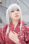  braid cosplay highres japanese_clothes kimono nobara photo ren_(model) silver_hair twin_braids 