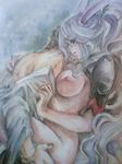  armor balflear balthier bottomless breasts final_fantasy final_fantasy_xii fran large_breasts long_hair lowres missionary nipples qvga sex silver_hair vaginal viera 