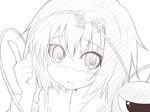  blush bow eyeball hair_between_eyes hairband komeiji_satori monochrome nirap open_mouth pointing short_hair solo sweatdrop third_eye touhou 