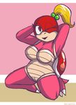 anthro blonde_hair breasts claws doncorneo female hair kneeling koopa looking_at_viewer mario_bros nintendo nude one_eye_closed pom_pom pom_pom_(mario_bros) ponytail pose pussy reptile scalie shell smile solo super_mario_bros. video_games wink 