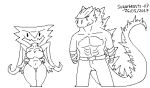  animated anthro bandage black_and_white bottomwear breasts claws clothed clothing duo fangs female godzilla godzilla_(series) husband_and_wife kaiju low_res male male/female married_couple monochrome muscular muscular_male muto_(godzilla) non-mammal_breasts pants short_playtime simple_background smile spikes tentacles toho vipery-07 white_background wife 