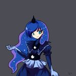  alphes_(style) blue_eyes blue_hair elbow_gloves gloves grey_background hat leimi long_hair luna_(my_little_pony) mini_hat mini_top_hat my_little_pony my_little_pony_friendship_is_magic parody personification simple_background solo style_parody top_hat 
