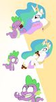  alicorn animal_ears crown cub dragon duo equine female feral friendship_is_magic hair horn horse kissing male mammal multi-color_hair multi-colored_hair my_little_pony peppersupreme pony princess princess_celestia_(mlp) royalty scalie spike_(mlp) tail young 