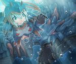  aqua_eyes aqua_hair armor bad_id bad_pixiv_id bubble freediving glowing glowing_eyes hattori_masaki lagiacrus lagiacrus_(armor) monster_hunter open_mouth puffy_cheeks red_eyes swimming underwater 