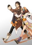 1girl alvin_(tales) ayumiso boots brown_eyes brown_hair gloves green_eyes highres knee_boots leia_rolando scarf smile tales_of_(series) tales_of_xillia walking 