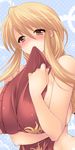  bad_id bad_pixiv_id blonde_hair blush breasts brown_eyes huge_breasts pocopoco solo 