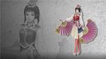  1281x721 da_qiao fan folding_fan koei pleated_skirt shin_sangoku_musou skirt thighhighs wallpaper 