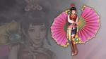  1276x717 black_hair da_qiao fan folding_fan koei pleated_skirt shin_sangoku_musou skirt thighhighs wallpaper 