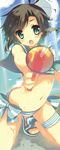  bad_id bad_pixiv_id bikini black_hair blue_eyes blush cameltoe dixie_cup_hat enomoto_hina hat idolmaster idolmaster_(classic) kikuchi_makoto looking_at_viewer military_hat navel open_mouth sailor_bikini sailor_collar sailor_swimsuit_(idolmaster) sandals side-tie_bikini solo swimsuit water water_gun 