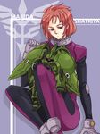  character_name chibi gundam gundam_unicorn hisui_(paingumi) kshatriya long_hair marida_cruz mecha pilot_suit ponytail purple_eyes red_hair solo 