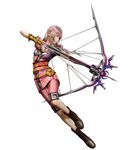  3d absurdres alternate_costume artist_request boots bow_(weapon) crossbow final_fantasy final_fantasy_xiii final_fantasy_xiii-2 full_body highres jpeg_artifacts official_art pink_hair serah_farron side_ponytail simple_background smile solo weapon white_background 
