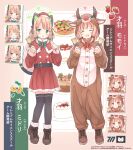  2girls :o absurdres animal_ear_headphones animal_ears bell belt black_belt black_footwear black_thighhighs blue_archive blush bow brown_footwear buttons capelet cat_ear_headphones cat_tail character_name closed_eyes commentary deer_costume deer_ears deer_hood dot_nose embarrassed fake_animal_ears flying_sweatdrops footwear_bow full_body fur-trimmed_capelet fur_trim green_bow green_eyes halo hands_up happy hat headphones highres holding holding_bell holding_sack kamotsu_yasai light_brown_hair long_sleeves looking_at_viewer midori_(blue_archive) momoi_(blue_archive) multiple_girls musical_note open_mouth red_bow red_capelet red_headwear sack santa_costume santa_hat short_hair siblings sidelocks sisters smile standing tail teeth thighhighs thighs twins upper_teeth_only white_bow 