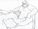 anthro beard belly belly_hug belly_rub big_belly clothing crocodile crocodilian crocodylid cuddling dragon duo embrace eyes_closed facial_hair hand_on_partner horn hug male male/male muscular muscular_anthro muscular_male nude overweight overweight_anthro overweight_male reptile resting resting_on_belly scalie scruffy shirt shogo87 sleeping soft_belly tank_top thick_thighs topwear