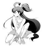  bad_id bad_pixiv_id big_hair bunches hair_tubes hirococo iris_(pokemon) kneeling long_hair low-tied_long_hair monochrome pokemon simple_background socks solo two_side_up white_background 