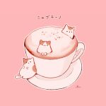  artist_name cappuccino cat chai_(drawingchisanne) coffee_cup cup disposable_cup food in_food no_humans original pink_background simple_background 