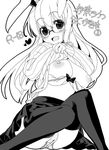  alternate_costume animal_ears bespectacled blush bra breasts bunny_ears glasses greyscale itou_life large_breasts lingerie long_hair monochrome nipples open_mouth panties reisen_udongein_inaba shirt shirt_lift skirt smile solo sweater thighhighs touhou underwear 