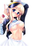  :o areola_slip areolae arm_up bad_id bad_pixiv_id blonde_hair blue_eyes blush breasts cum cum_on_body cum_on_breasts cum_on_hair cum_on_upper_body eyebrows food fruit hat head_tilt k-on! kotobuki_tsumugi large_breasts listen!! long_hair midriff miiru navel nipples no_bra peaked_cap perky_breasts shirt_lift sleeves_rolled_up solo strawberry translated 