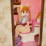 angry anthro bathroom bathroom-art_(artist) book bottomwear bottomwear_down breasts clothed clothing digital_media_(artwork) feces female fur furniture hair hi_res lagomorph leporid looking_at_viewer mammal nude open_mouth painting pants pants_down partially_clothed plunger rabbit scat sega skirt_down solo sonic_the_hedgehog_(series) toilet toilet_paper vanilla_the_rabbit