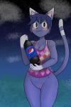  2019 animal_crossing anthro beverage big_breasts blue_fur blush bottomless breasts clothed clothing digital_media_(artwork) domestic_cat felid feline felis female fur hair hi_res looking_at_viewer mammal meme nintendo outside pepsi pussy rosie_(animal_crossing) shirt short_hair signature simple_background smile soda solo stareostar tank_top video_games wide_hips 