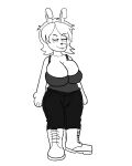 anthro big_breasts big_butt boots breast_squish breasts butt clothing doc_martens female footwear lagomorph leporid mammal rabbit shirt solo squish tank_top teztaz topwear wide_hips willow_(teztaz)