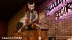 3d_(artwork) andromorph animal_dildo animal_sex_toy anthro battle_jacket bisexual_pride_colors brick_wall canid canine clothed clothing digital_media_(artwork) dildo equine_dildo finntroll_(band) flat_chested fur furniture hi_res holding_dildo holding_object holding_sex_toy intersex intersex/male kayden_(tillwoofie) lgbt_pride looking_at_viewer male mammal partially_clothed pride_colors punk sex_toy sitting sitting_on_desk slim smile smirk solo speaker spread_legs spreading stool text tillwoofie topwear vest wall_(structure)