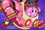  blush_stickers colored_skin copyright_name goggles goggles_on_head kirby kirby:_planet_robobot kirby_(series) mechanical_arms mechanical_legs no_humans pink_skin robobot_armor robot signature solid_oval_eyes star_(sky) wackybee 